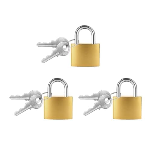 Flintronic 3 Pack Mini Brass Padlocks, Small Padlock with Keys, Luggage Lock for Luggage, Travel Bags, Backpacks & Lockers